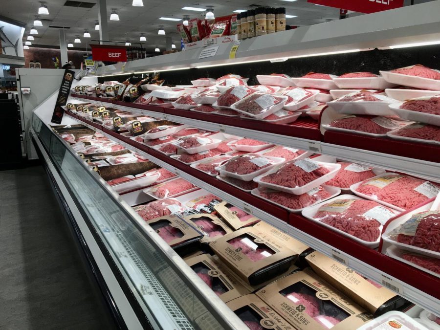 A local grocery stores meat department. One man stole $438 worth of groceries, and it included several packs of raw meat, including chicken and brisket.