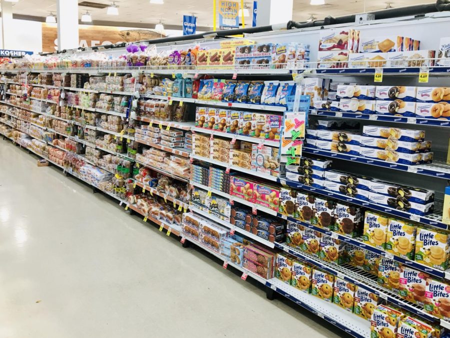 Shelves of bread in a local grocery store. Bread is one of the most stolen foods in grocery stores. Over the course of the pandemic, shoplifting and theft have increased, especially at grocery stores.