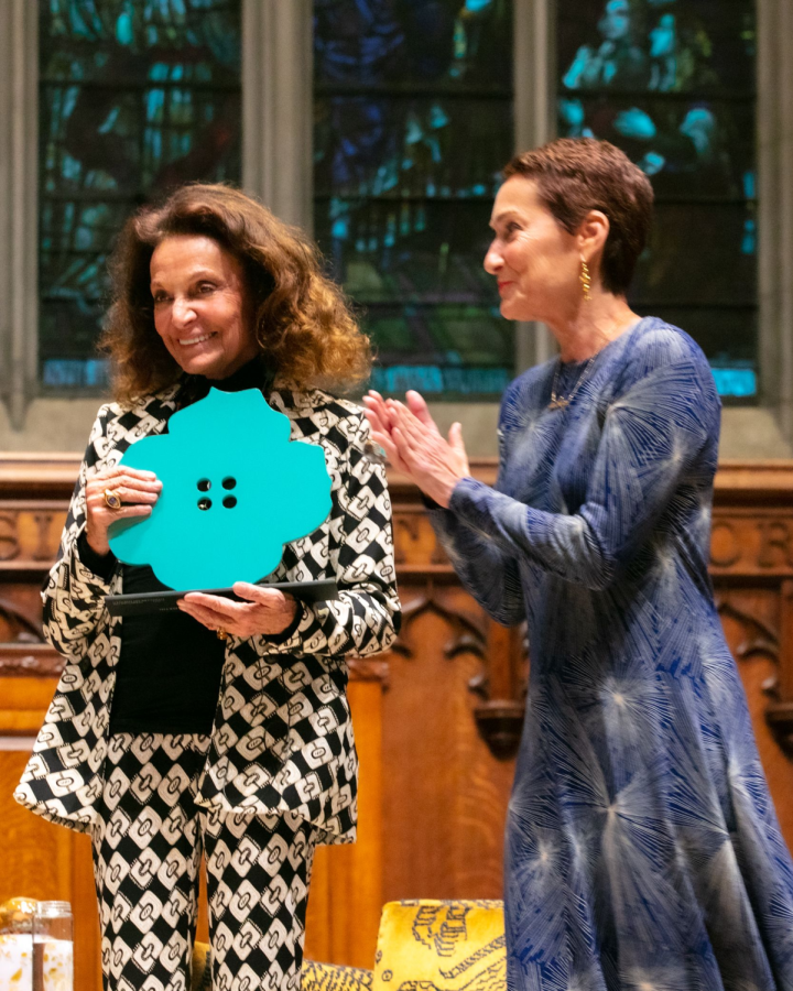 Susan Sherman presenting DVF with the St. Louis Fashion Funds highest award. 
Photo Provided by Joan Berkman