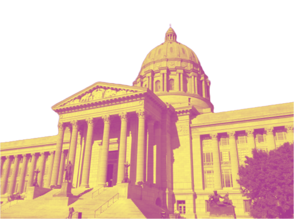 Photo of Missouri's capital building in Jefferson County. Edited using Adobe Express.