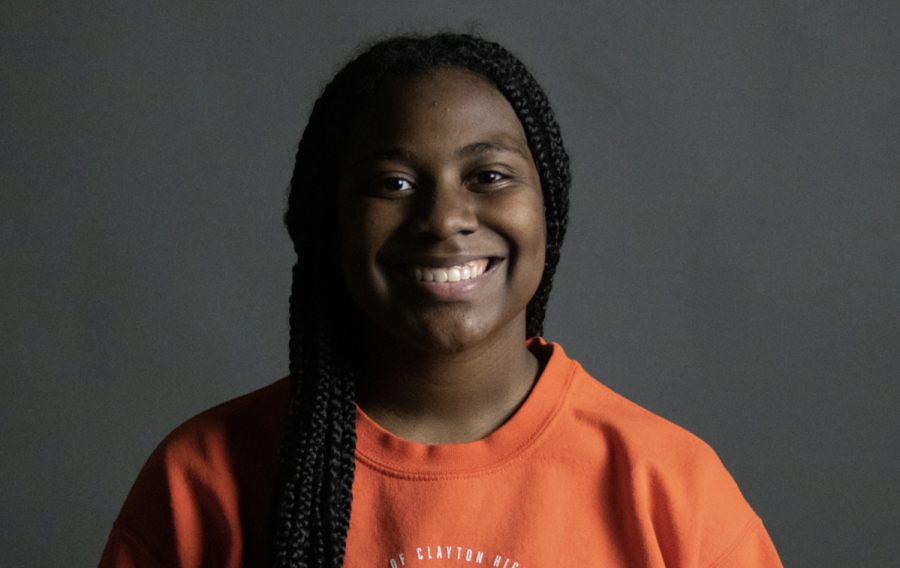 Photo of Clayton high School student and Globe reporter, Aylah Hooper posed in the studio.
