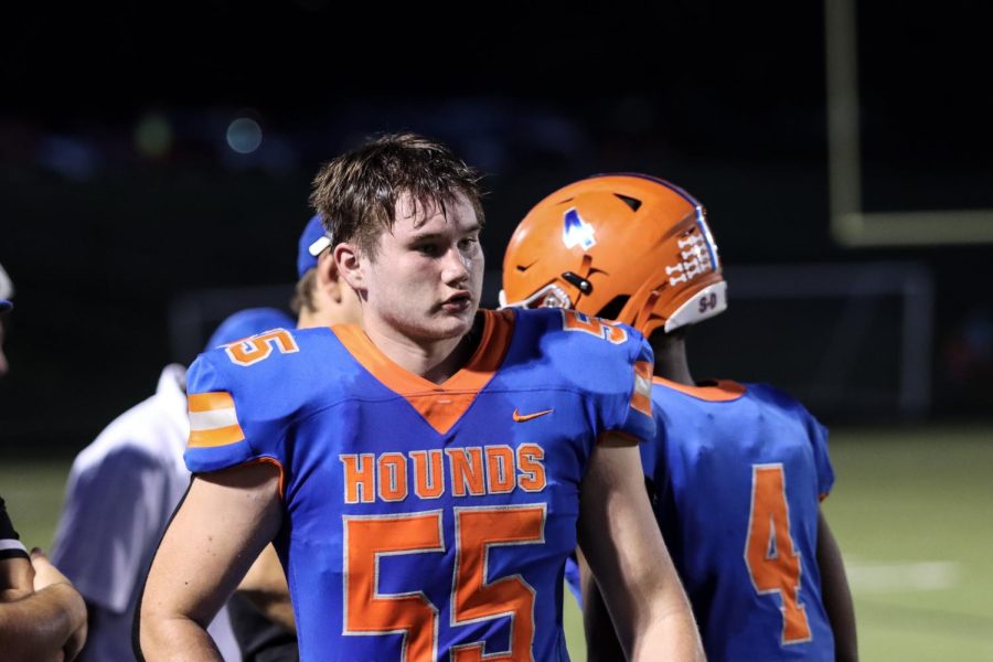 CHS player Thomas O'brien rests after a hard game. 