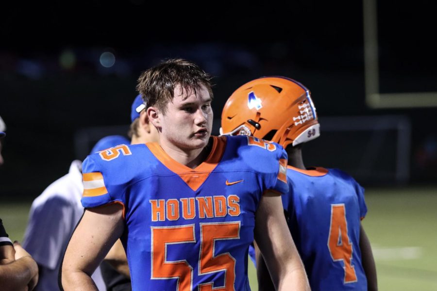 CHS player Thomas Obrien rests after a hard game. 