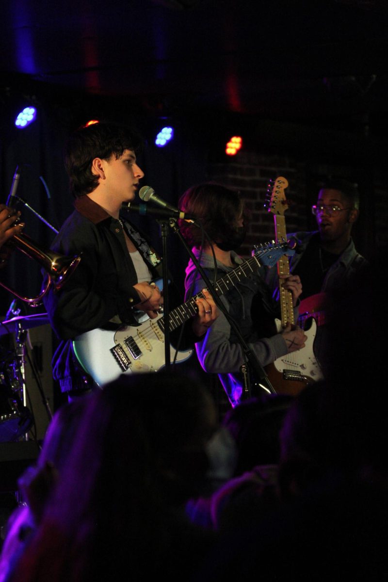 Derek Crisp (left) plays with Jazz mentor and SLUMS bandmate at the Duck Room at Blueberry Hill in the Delmar loop in STL. He played in front of more than 350 people that night, bringing the community together with great jazz, talented musicians and a communal atmosphere. 