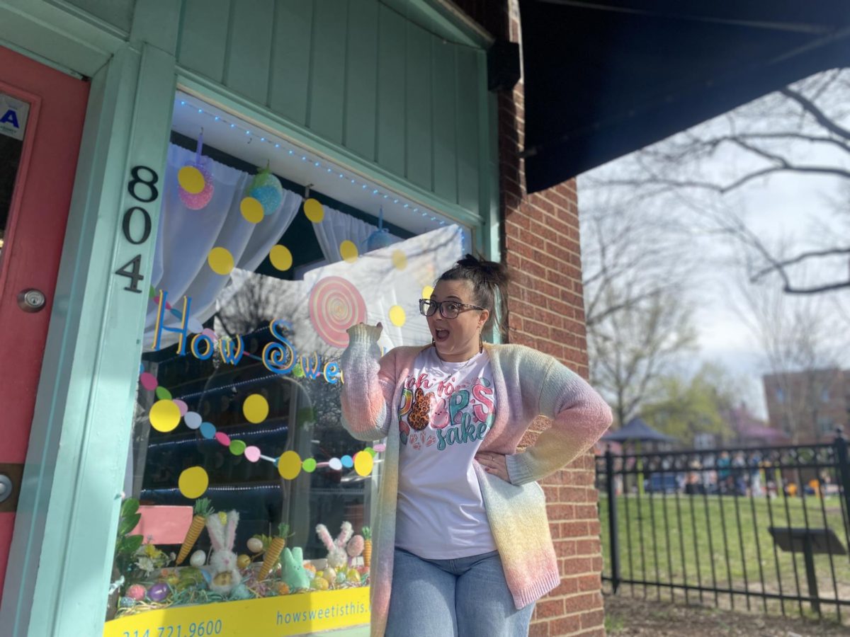 Owner Katy Morris stands beside her shop. Clad in a colorful top that mirrors the lively atmosphere of her establishment, Morris embodies the spirit of How Sweet Is This.