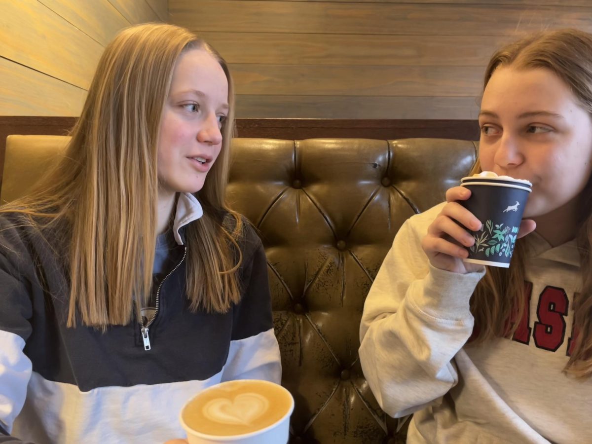 7:10 a.m.
Early on Wednesday morning, seniors Analee Miller and Madeline Jeans enjoy their breakfast at Kaldi’s coffee. Miller, a barista at Kaldi's, recommended that they get mochas with whipped cream. “We go to Kaldi’s every Wednesday morning. It’s a fun tradition and a good way to start our day,” Jeans said. 
