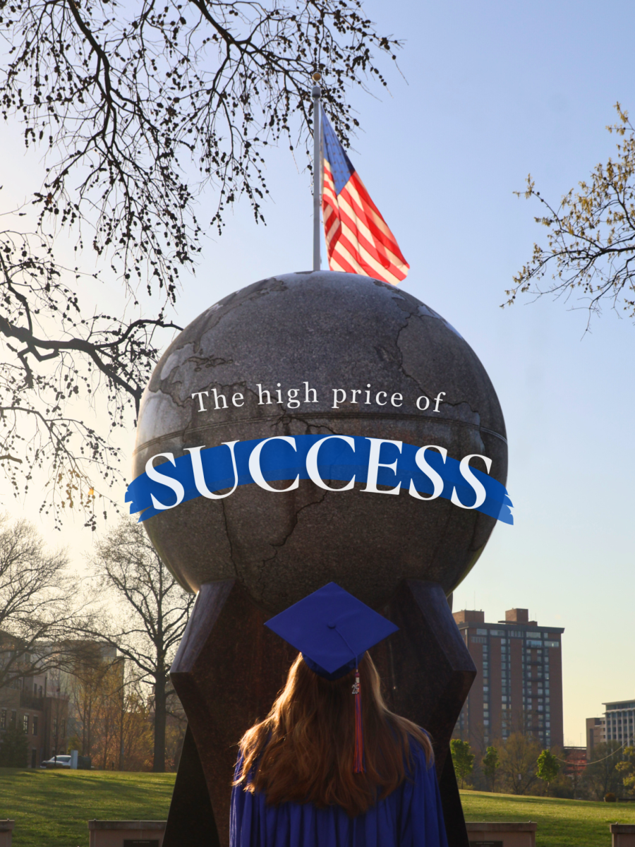 Photo illustration of senior Charlie Meyers pondering her future in front of the Globe