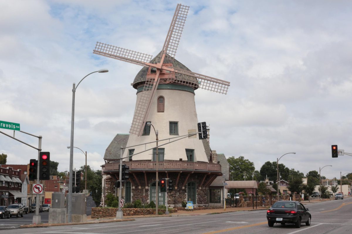 The Bevo Mill Commercial Historic District, including its famous Dutch-inspired windmill that features a beer garden. Bevo Mill was declining until the arrival of Bosnian refugees in the 1990s, marking the neighborhood's social and economic revival.