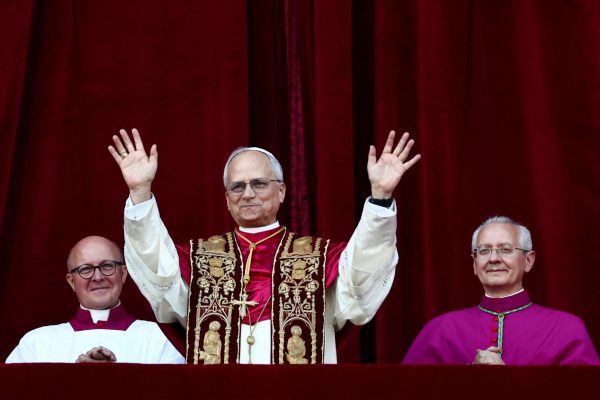 Newly elected Pope Leo XIV, Cardinal Robert Prevost of the United States appears on the balcony of St. Peter's Basilica, at the Vatican, May 8, 2025. REUTERS/Yara Nardi