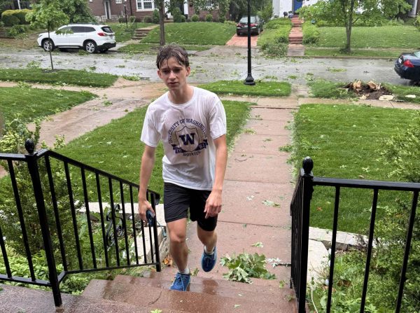 After struggling to enter his neighbor's home for safety, junior Karl Barthel returns home after his run.