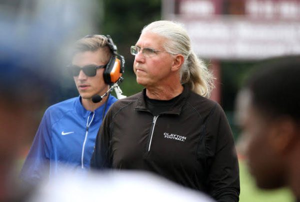 General Manager of the Jacksonville Jaguars James Gladstone and his father gene Gladstone along side the sidelines during the Clayton Football Game.  (Photo Courtesy of Doug Verby)