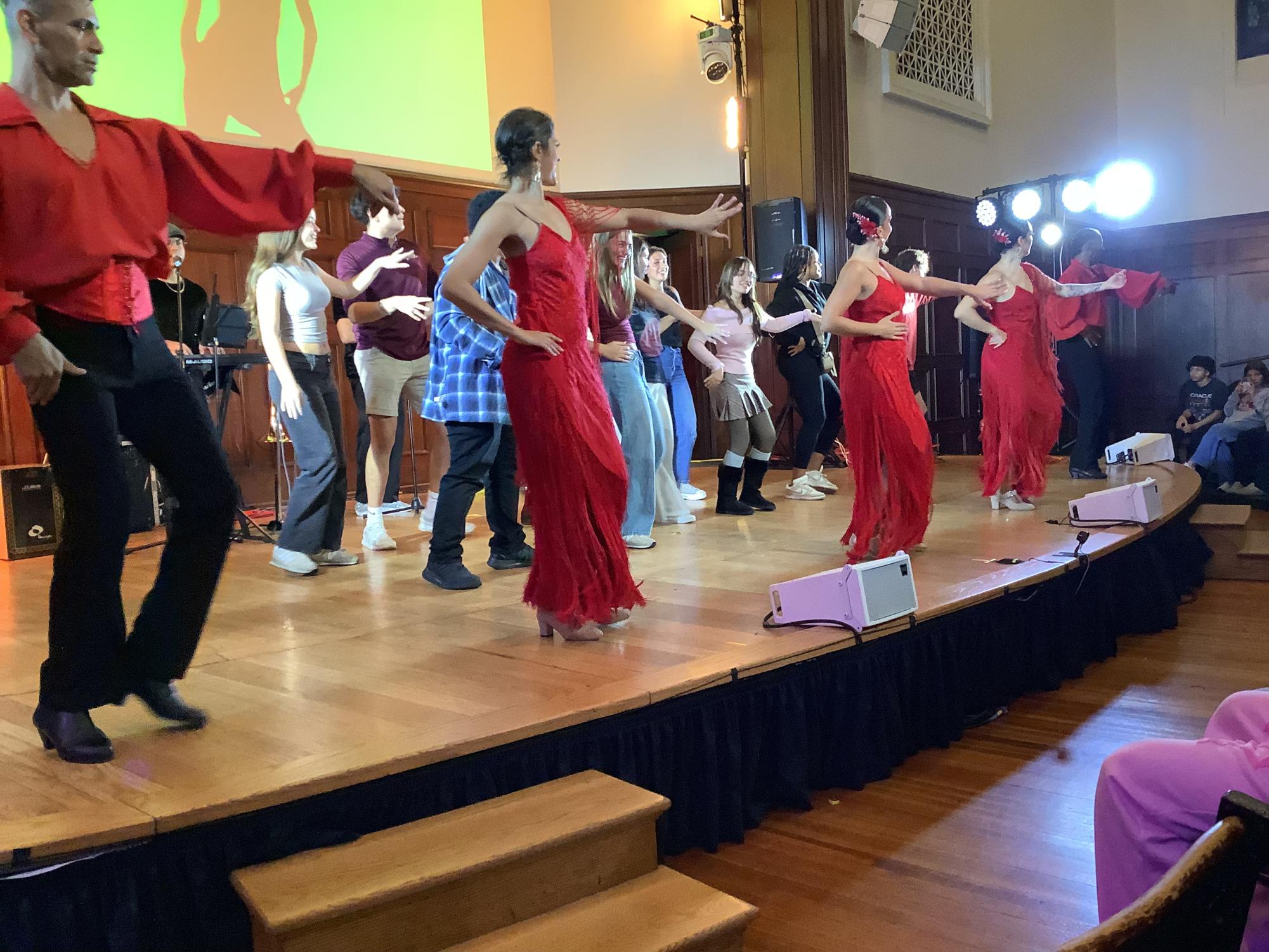 The History and Culture of Spain and Latin America class attends a performance at The Sheldon Theater by Hispanic Flamenco Ballet. They watched the performance and a few students, including senior Sari Gross, had the opportunity to participate in a dance. “I learned a lot about the festivities and aspects of life in Spain and Latin America,” Gross said. “My most memorable experience was getting to see and experience the cultures of other countries.”
