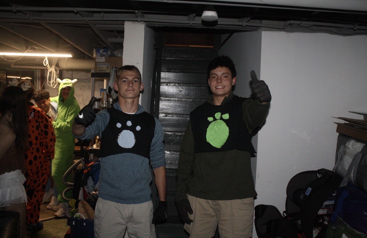 Sophomores Owen Solomon and Xander Kilbridge show off their friendship by transforming into the Krat brothers for the night. Not only did they dress up together, but they also made their own costumes at home! Solomon and Kilbridge love to show their strong bond.