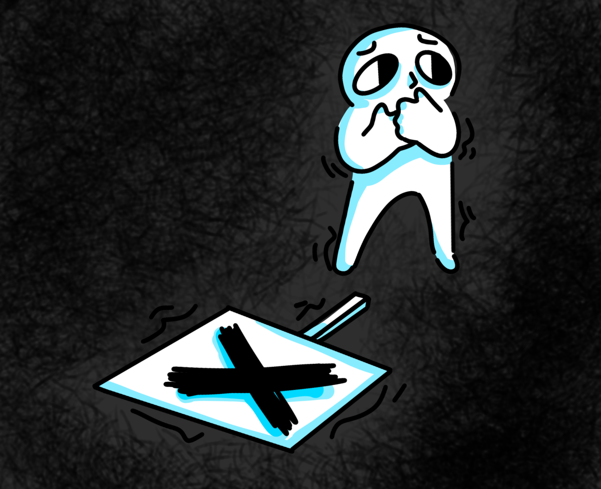 Illustrated representation of a student being afraid to exercise their right to protest. 