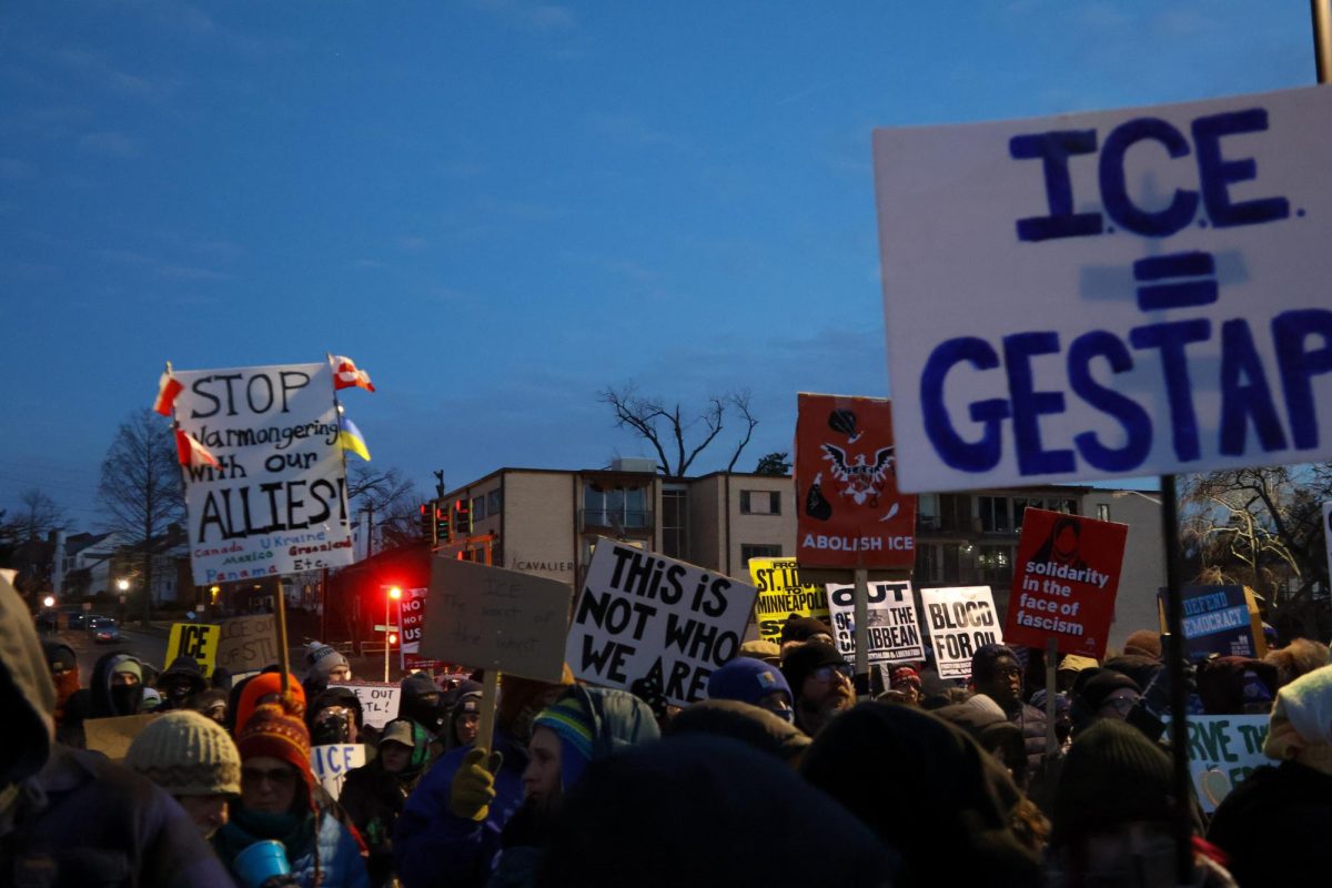 Protestors marching down Brentwood Boulevard on Jan. 23, 2026. Over 500 people turned out to demonstrate against ICE and their recent actions.