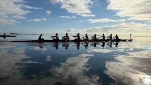 Members of the MIT rowing team complete a morning training session in Cocoa Beach, Fla., during their January trip. The team spent nine days preparing for the upcoming spring competitive season.