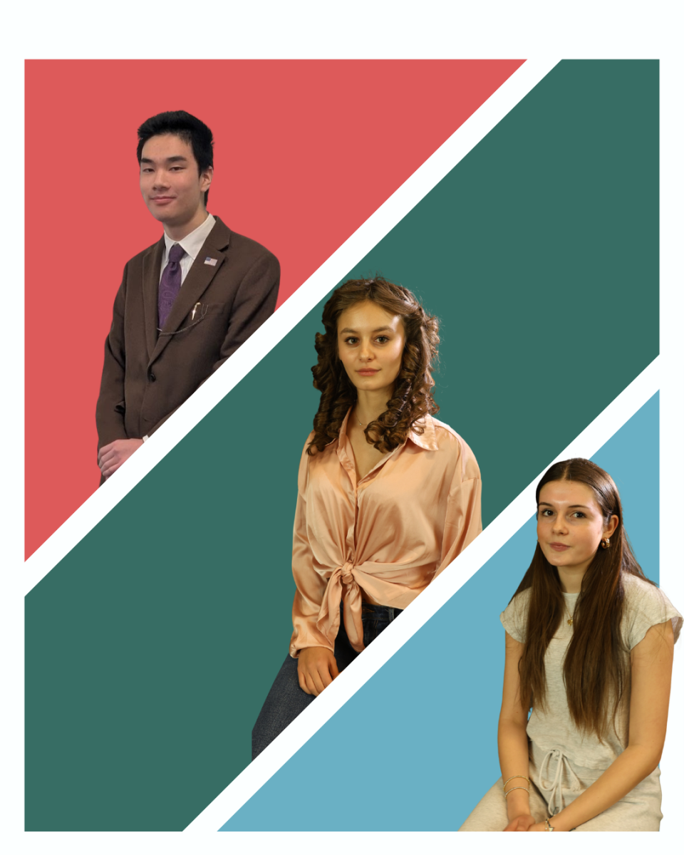 Senior and junior class presidents Wayne Yue and Aspen Meyer with Board of Education student representative Nina Satorius