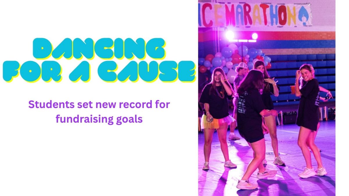 Club members dance during the three-hour “no sitting” dance period during the big dance marathon event at the end of the year. “Year after year, we have incredible, driven, hardworking students devoted to the cause. Mrs. Schaefer and I are shocked every year when those numbers are held up. They are the ones who have pulled it off, and seeing smiles and tears and pride in what they have achieved on their own is what keeps me in it,” Todaro said.